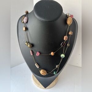 LIA SOPHIA "TRIBECA" Triple-Strand Necklace MOP, Wood, Glass & Resin Beads 31”